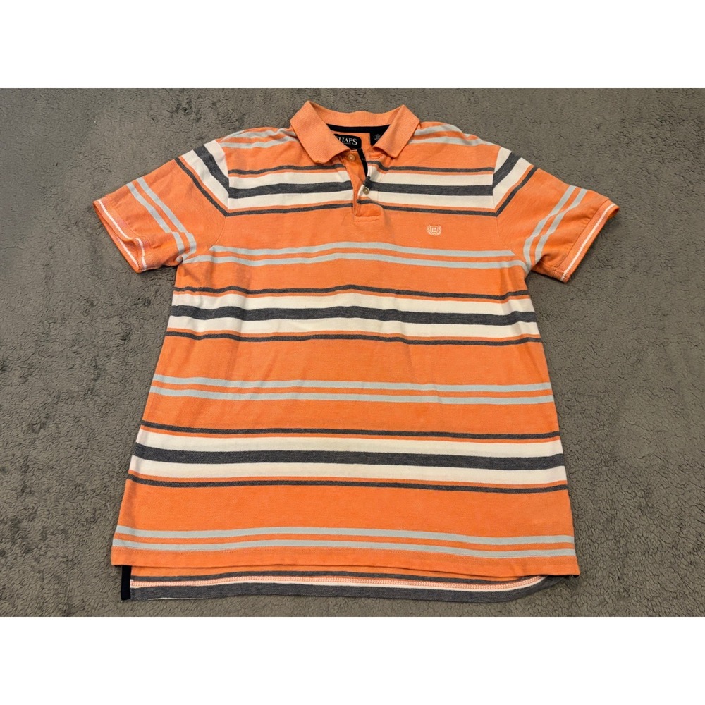 Chaps Mens Orange Striped Short Sleeve Polo Shirt Natural Stretch Size M